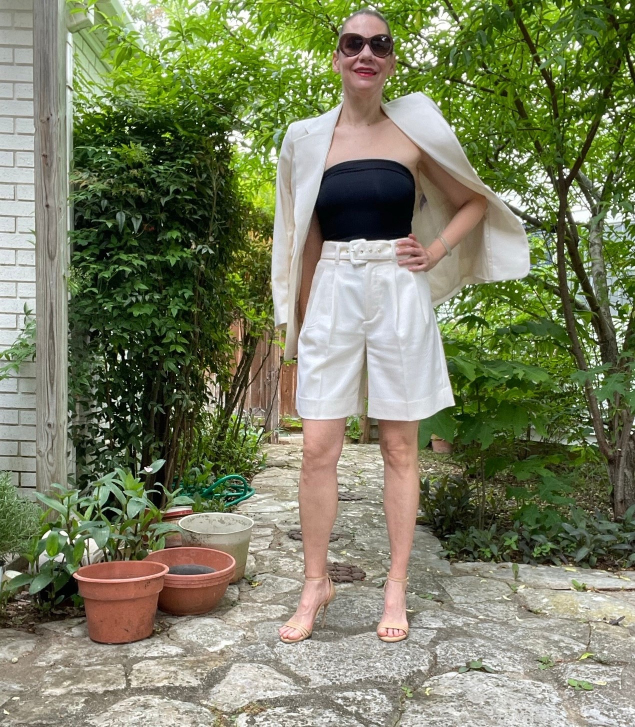 White suiting for spring day to day (and the secret is to wear a strapless bathing suit as a top!) #investmentpiece 

#LTKSeasonal #LTKOver40 #LTKShoeCrush