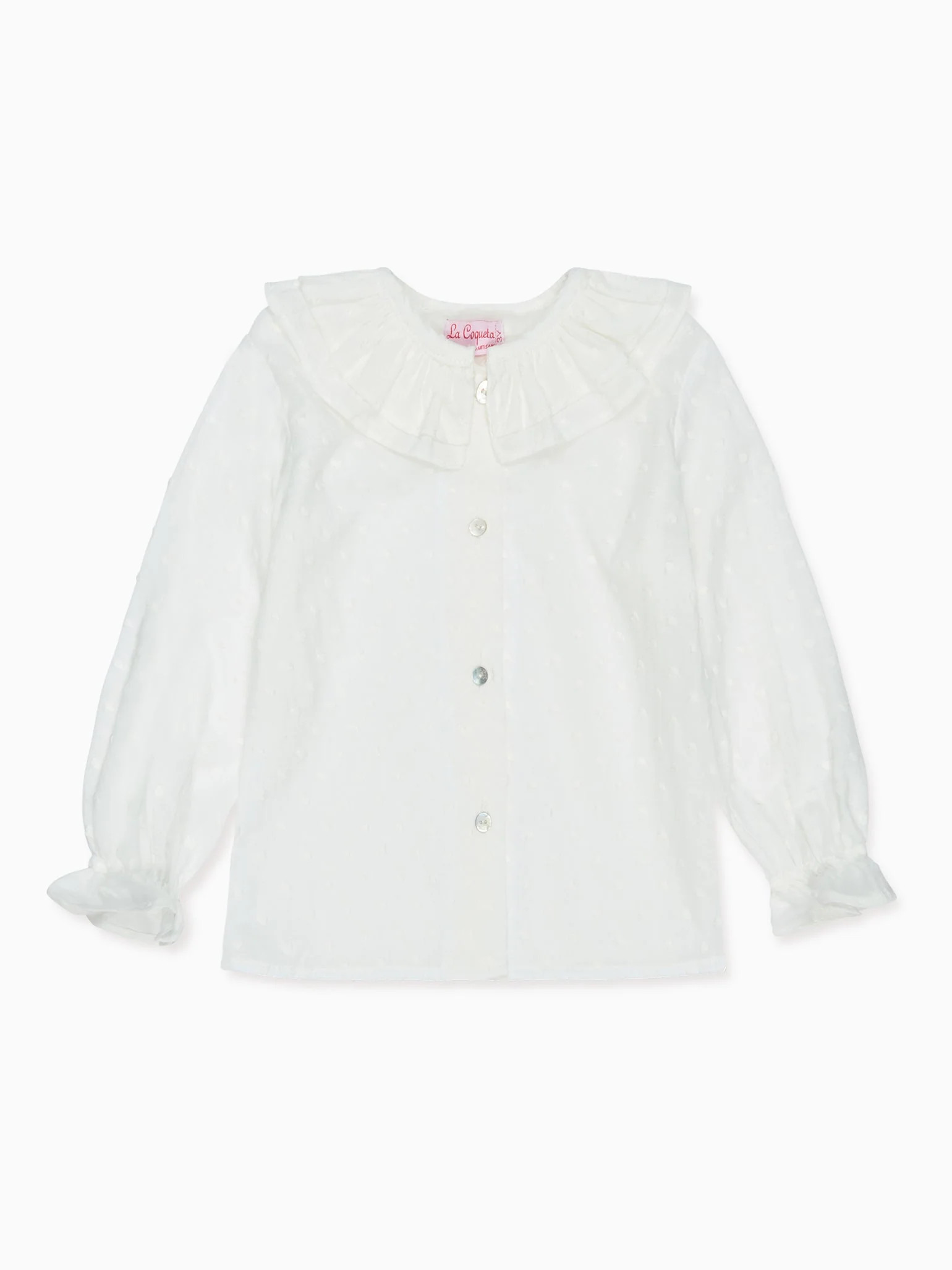 White Polka Dot Lorna Long Sleeve Baby Girl Shirt | La Coqueta (US)