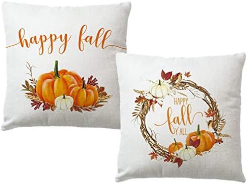 ULOVE LOVE YOURSELF Happy Fall Y'all Throw Pillow Cover Watercolor Pumpkin Rustic Farmhouse Decor... | Amazon (US)