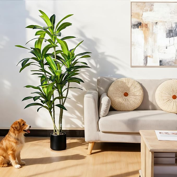UPBUD Artificial Dracaena Tree, 5FT Tall Fake Plant with Real Touch Leaves & Black Planter, Artif... | Amazon (US)