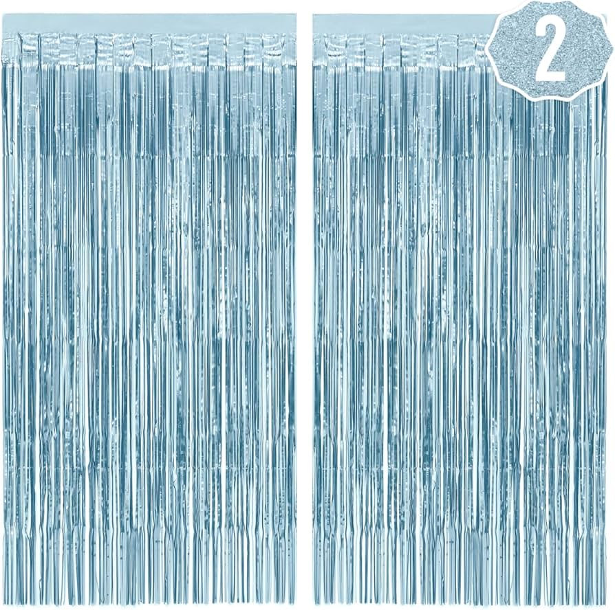 xo, Fetti Party Decorations Matte Blue Fringe Foil Curtain - Set of 2 | Bachelorette Bridal Showe... | Amazon (US)