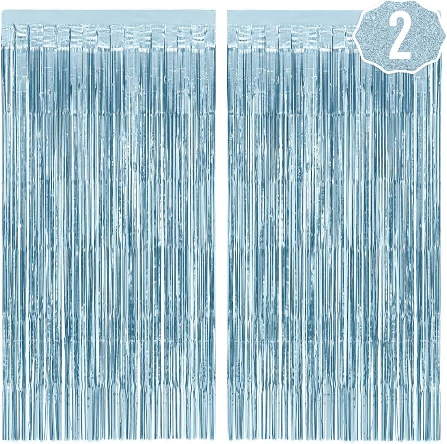 xo, Fetti Party Decorations Matte Blue Fringe Foil Curtain - Set of 2 | Bachelorette Bridal Showe... | Amazon (US)