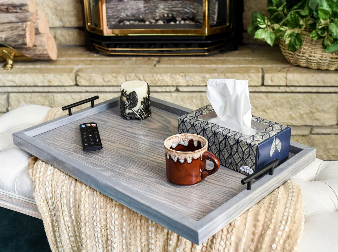 Ottoman tray with handles-coffee table tray-for ottoman-wood serving tray with handles-farmhouse ... | Etsy (US)