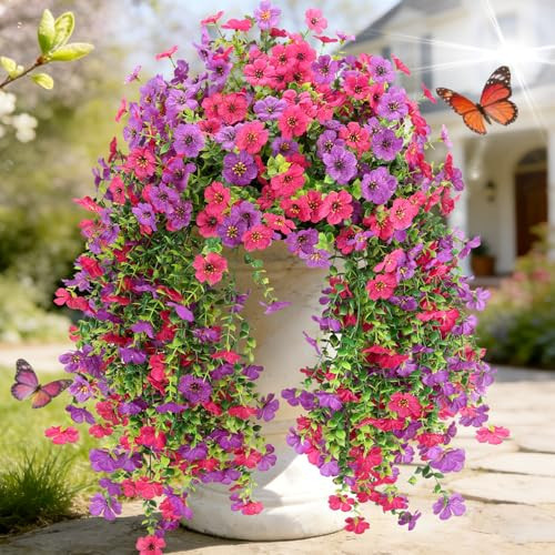 ICEROYCE 2 Bundles Fake Flowers for Spring Decor, Hanging Artificial Flowers for Outdoors, UV Resistant Spring Floral Stems for Porch, Window and Garden Decoration (2) | Amazon (US)
