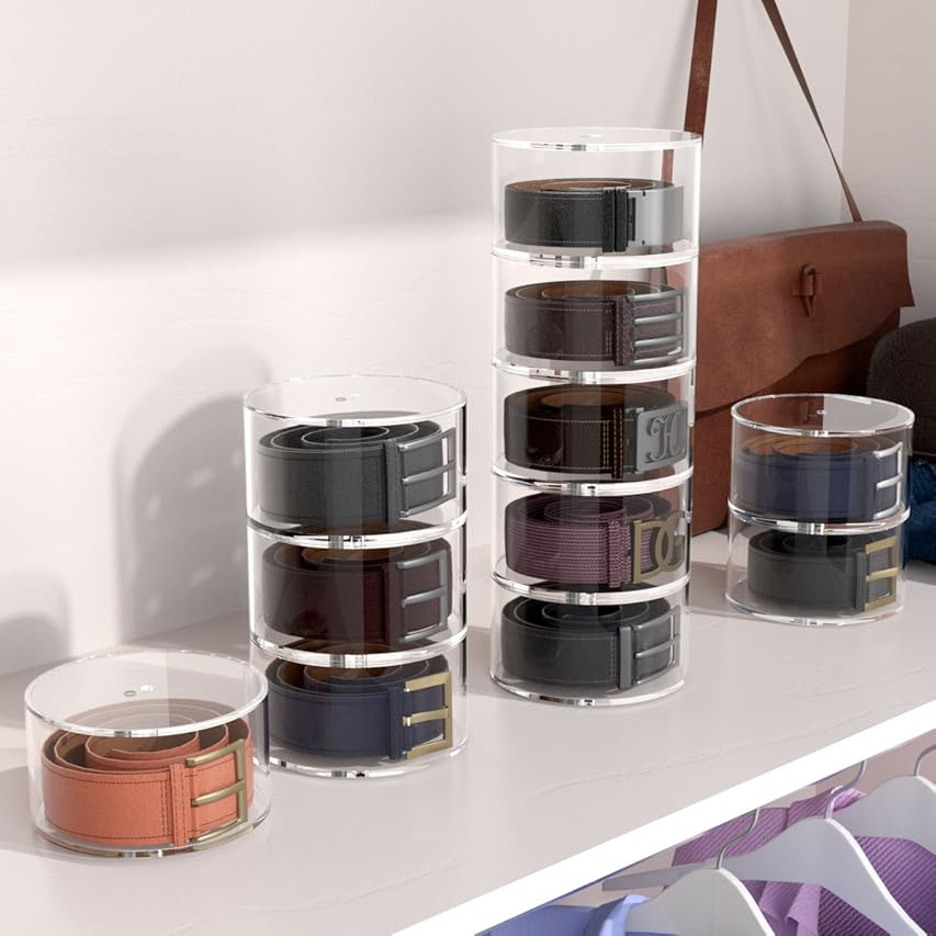 FEMELI Belt Organizer, Acrylic Display Case with 5 Layers Storage Holder for Watches, Jewelry, Makeu | Amazon (US)