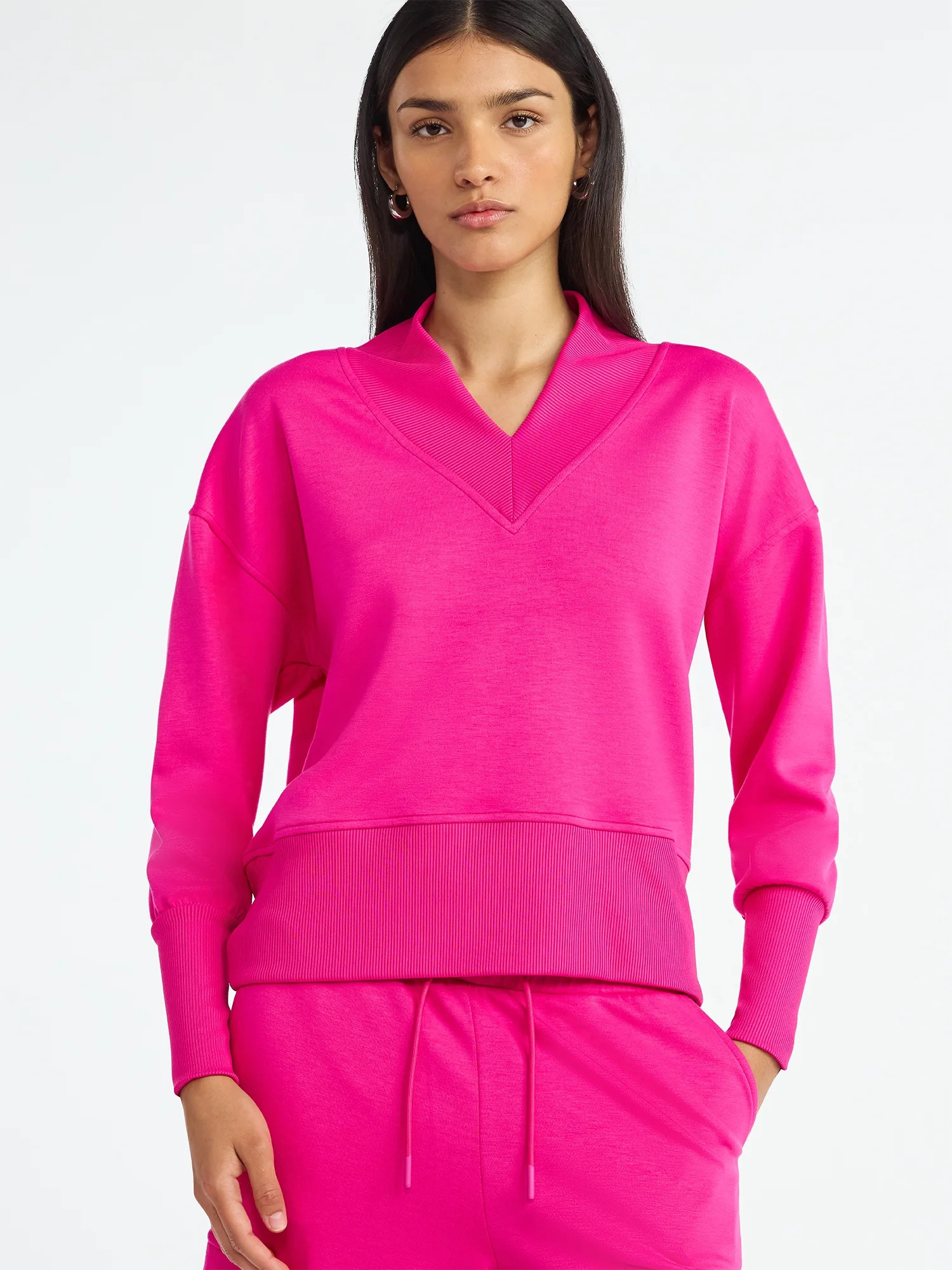 Scoop Women's and Women's Plus New Scubaknit V Neck Sweatshirt, Sizes XS-4X | Walmart (US)