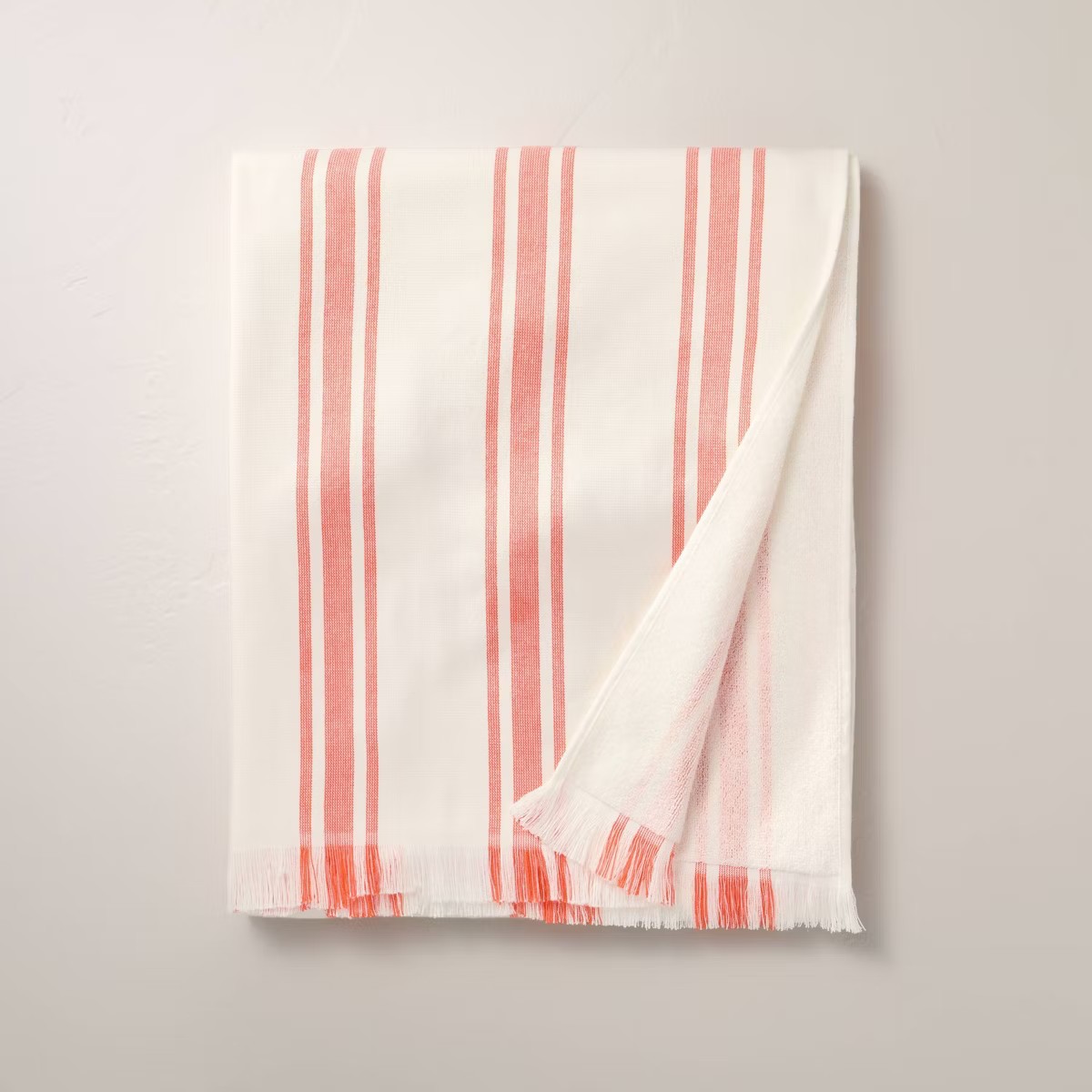 60"x60" Ticking Stripe Oversized Cotton Beach Towel Orange/Cream - Hearth & Hand™ with Magnolia | Target