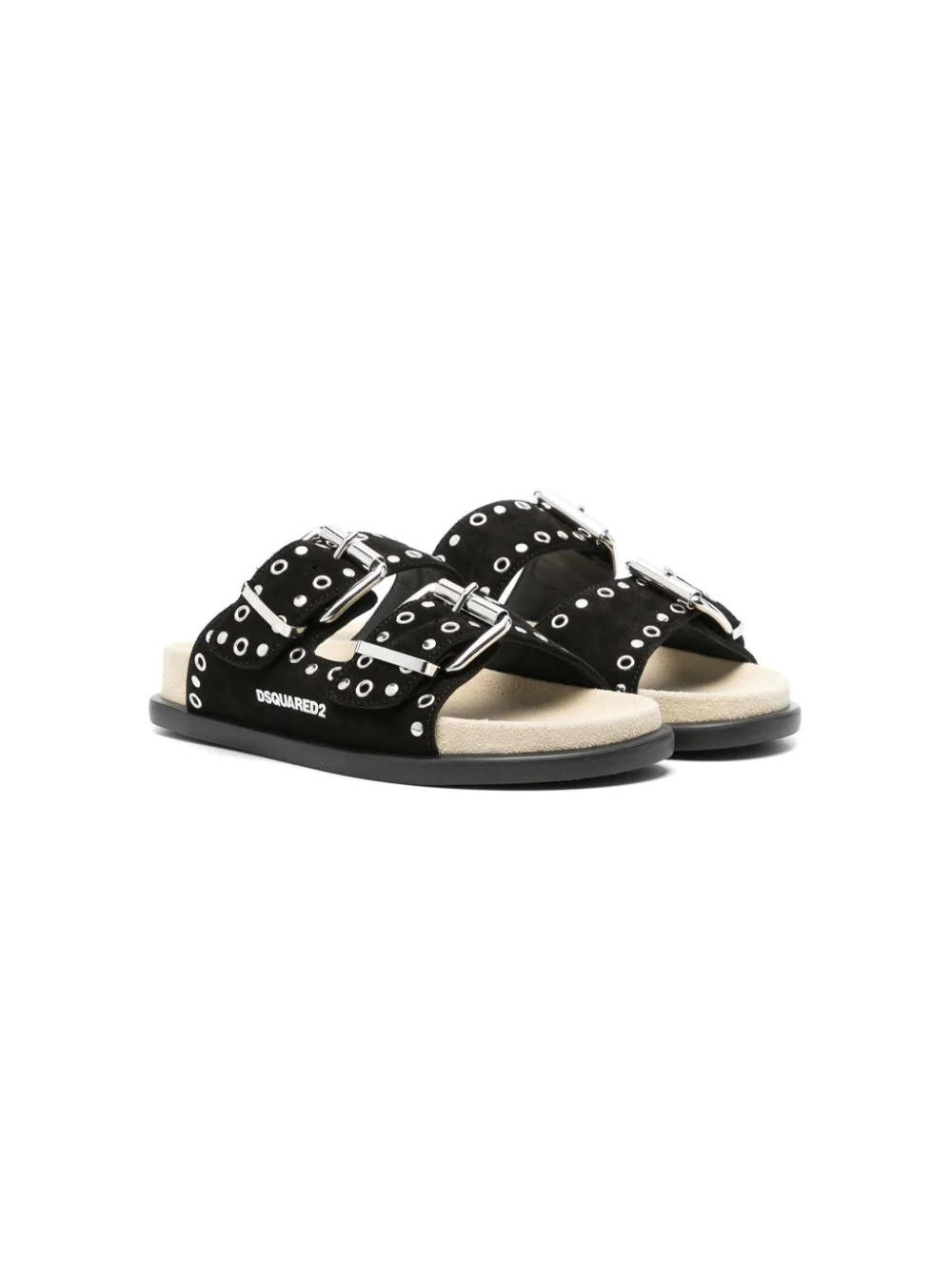 DSQUARED2 KIDS stud-embellished suede slides - Black | Farfetch Global