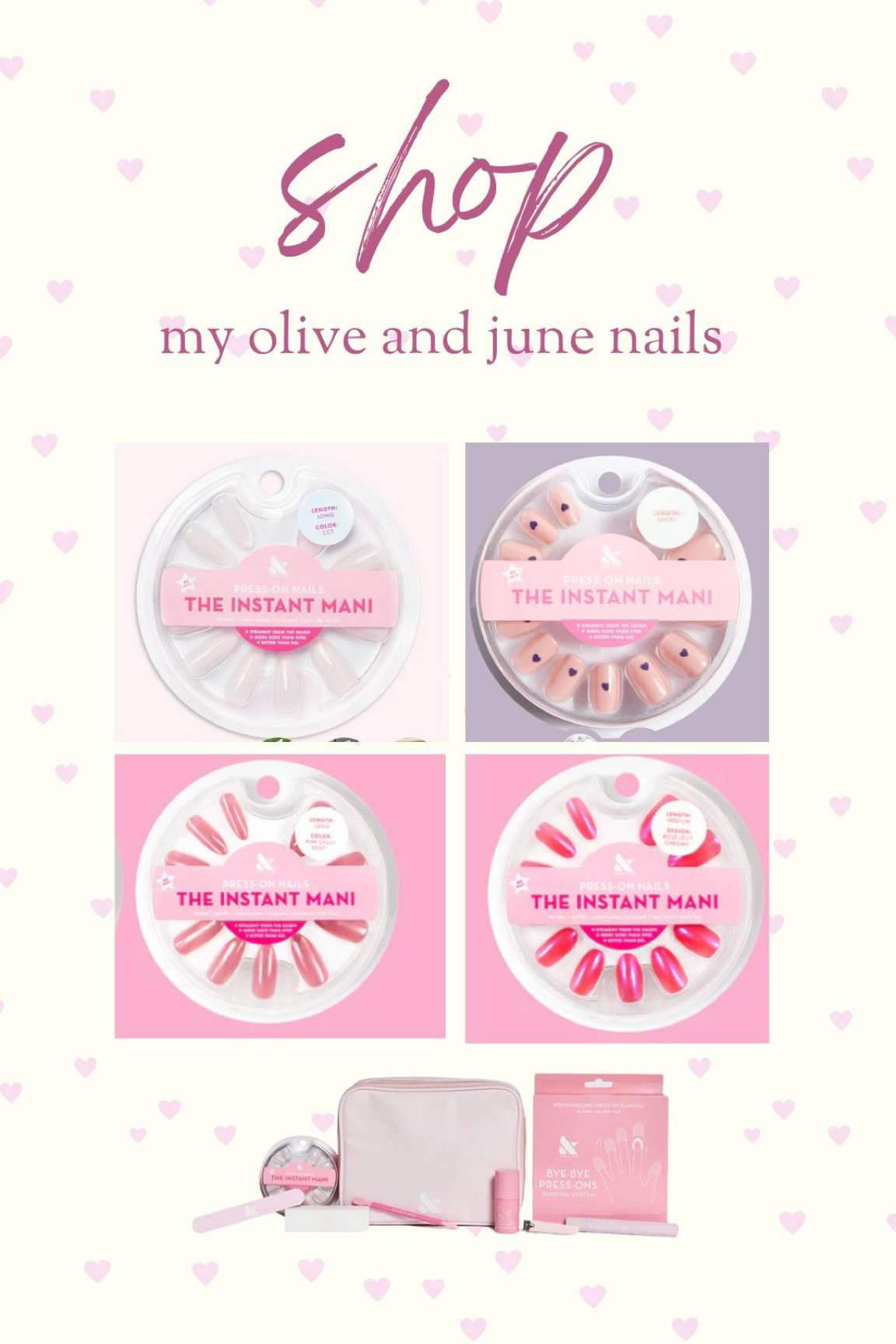 Valentine’s Day nails. Olive and June press on nails. 