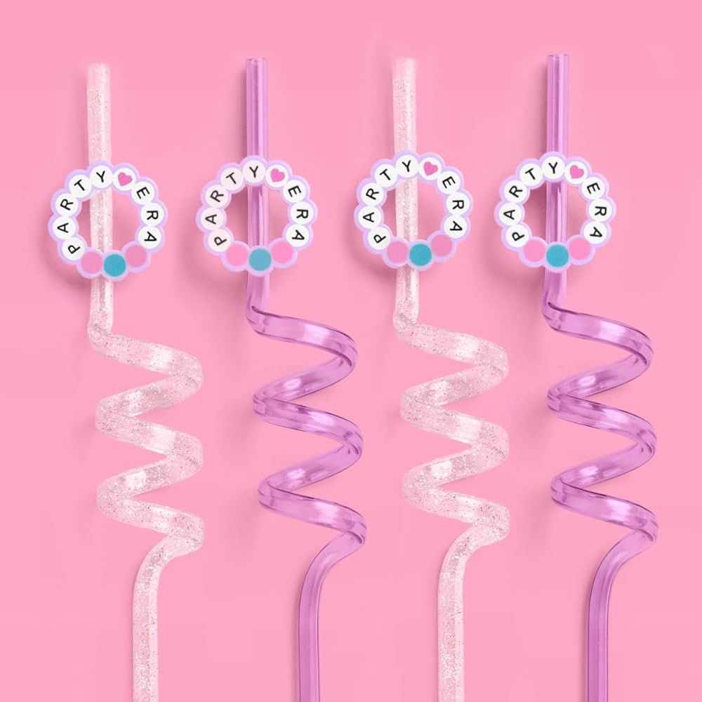 xo, Fetti Eras Twirly Reusable Straw Set, Clear + Purple Plastic - 12 pc | Friendship Bracelet Bi... | Amazon (US)