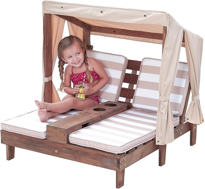 KidKraft Wooden Outdoor Double Chaise Lounge with Cup Holders, Patio Furniture for Kids or Pets, ... | Amazon (US)