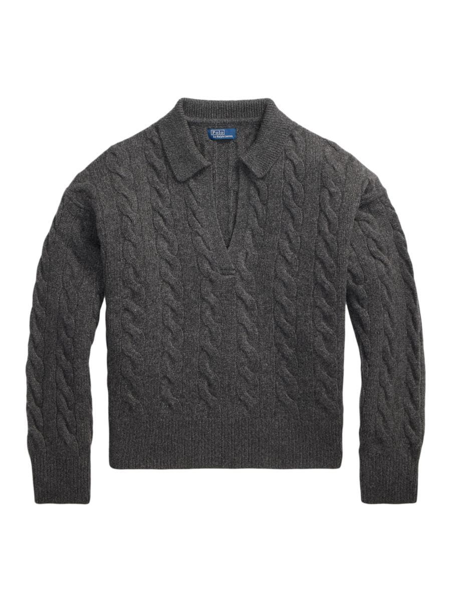 Wool-Blend Cable-Knit Polo Sweater | Saks Fifth Avenue