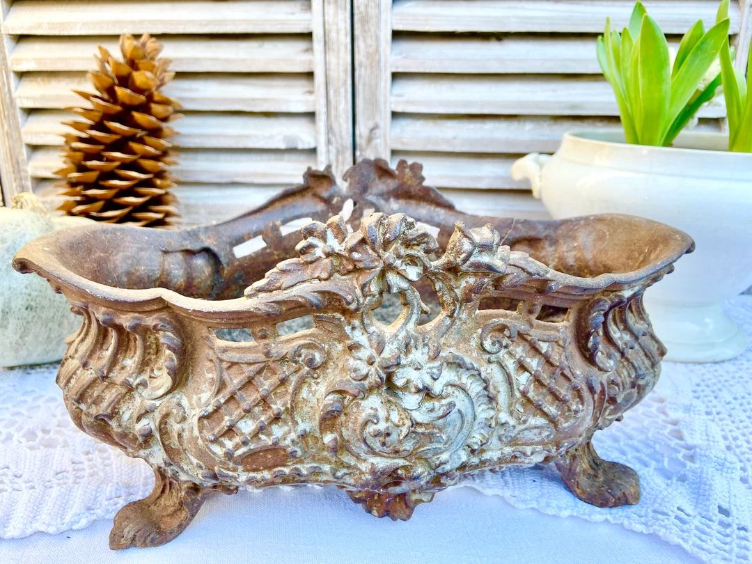 French Jardinière, Antique Cast Iron Planter, Ornately Decorated With a Lovely Time Aged Patina,... | Etsy (US)
