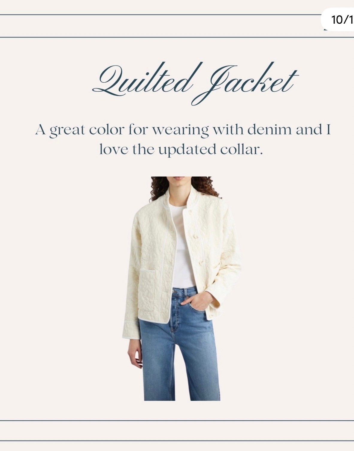 Perfect quilted jacket and pairs well with your favorite jeans for an elevated look!
s

#LTKMidsize #LTKOver40