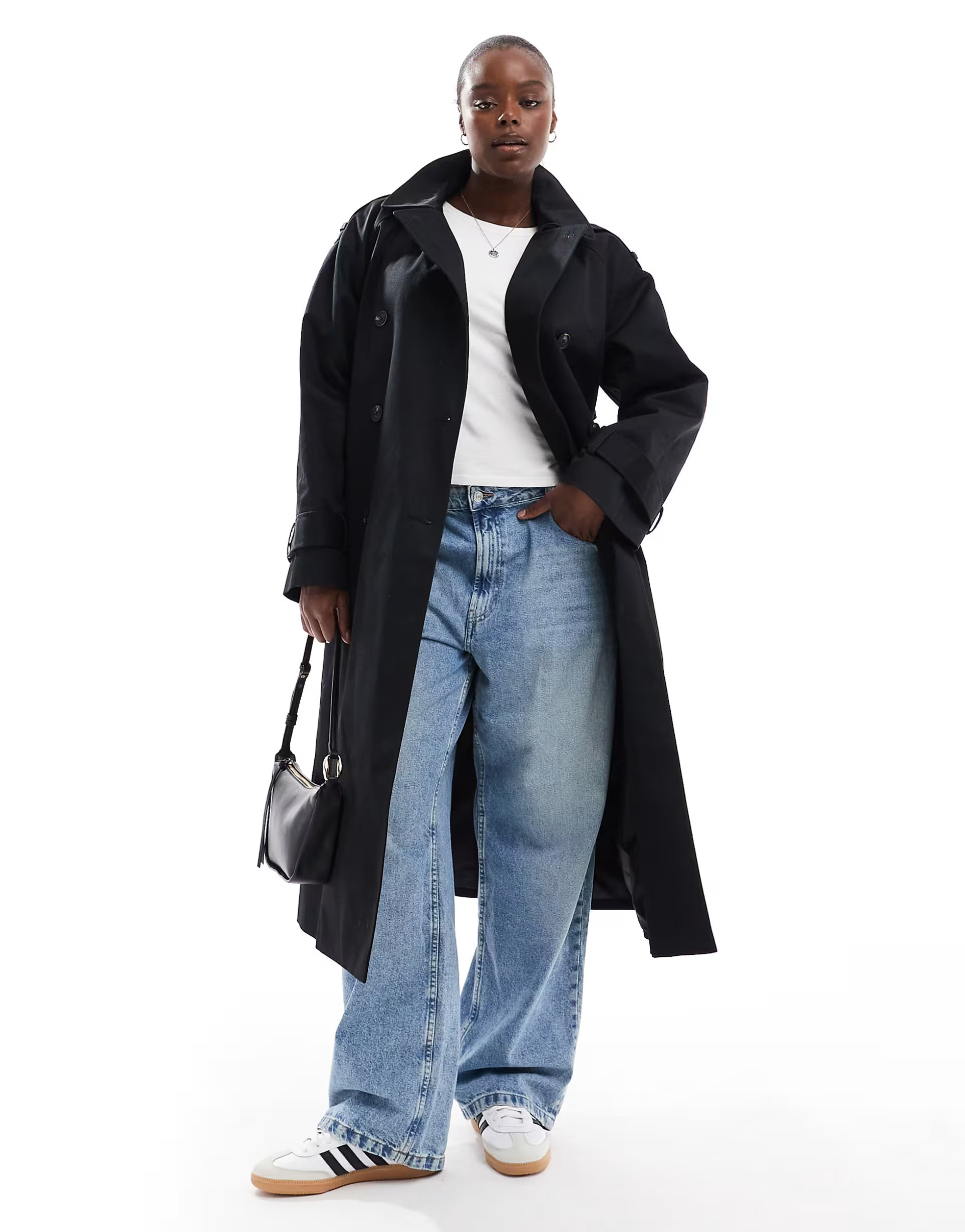 ASOS DESIGN Curve longline trench coat in black | ASOS (Global)