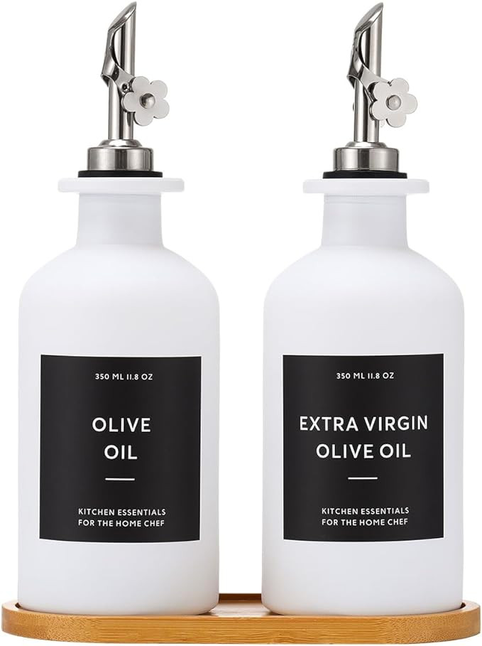 HOMCDALY Olive Oil Dispenser Set of 2, 11.8oz Glass Kitchen Bottles | Leakproof | White | Oil&Vin... | Amazon (US)