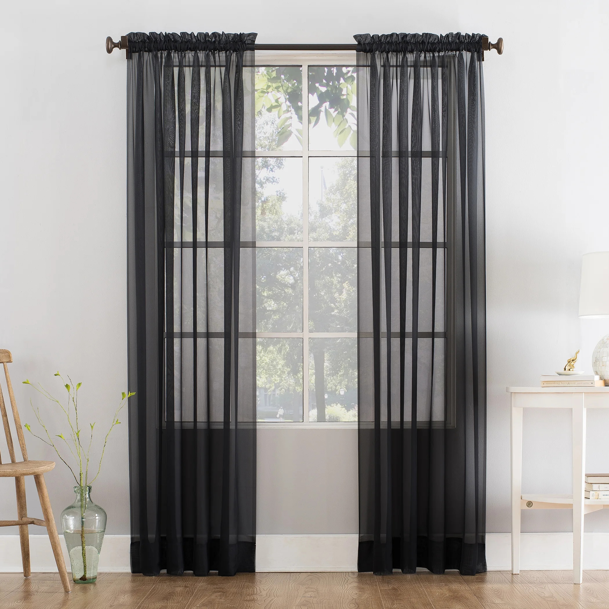 Mainstays Marjorie Sheer Voile Curtain, Single Panel, 59"w x 84"l, Black | Walmart (US)