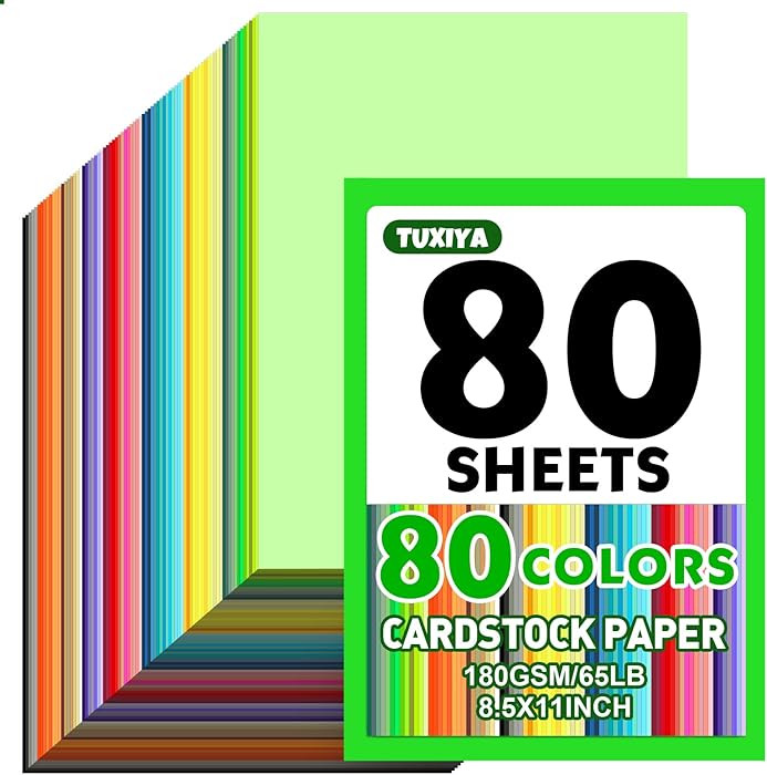 80 Sheets 8.5" X 11" Colored Cardstock, 80 Assorted Colors 180 GSM/65 LB Construction Paper Card ... | Amazon (US)
