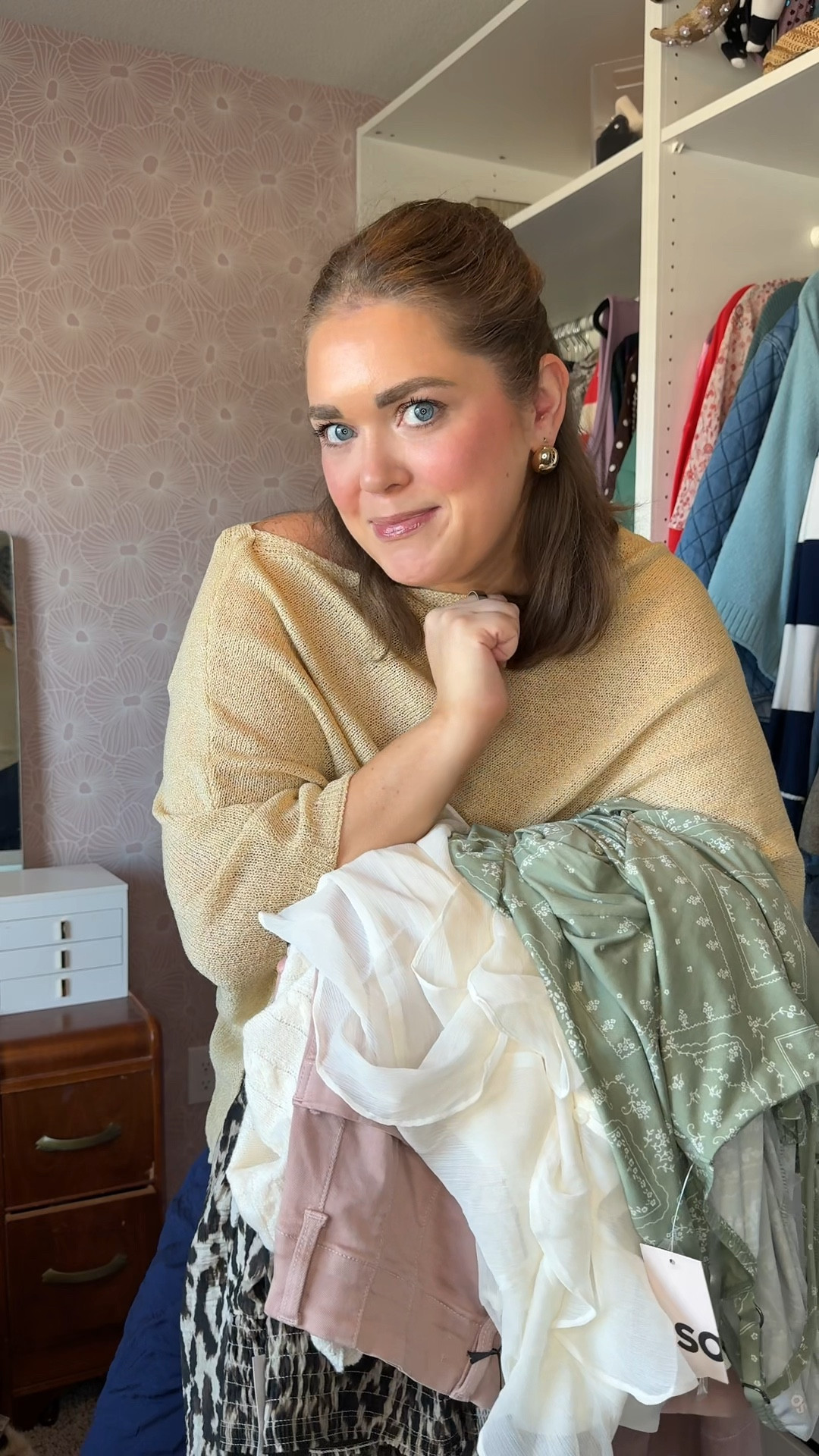 Spring kohls order. Wearing xxl in navy pants and leopard pants. Xl in poncho top. Xxl in blue sweater. Xl in white ruffle top. Xl in tie sweater and xxl in green dress but could size down. @kohls 

#LTKSaleAlert #LTKPlusSize #LTKgrwm