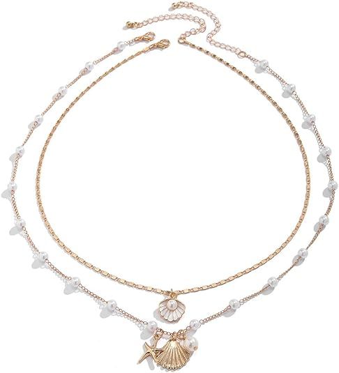 COLORFUL BLING Bohemian Puka Shell Necklace Layered Sequins Starfish Conch Seashell Choker Neckla... | Amazon (US)