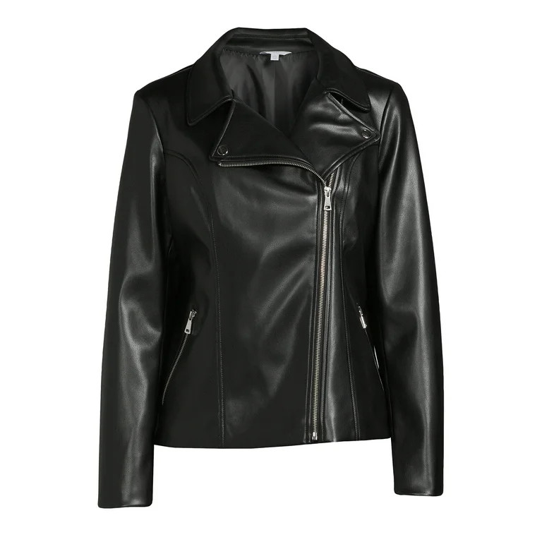 Time and Tru Women's Asymmetrical Faux Leather Jacket, Sizes XS-3X | Walmart (US)