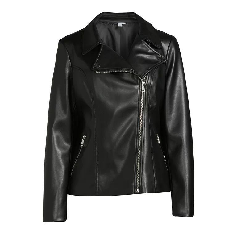 Time and Tru Women's Asymmetrical Faux Leather Jacket - Walmart.com | Walmart (US)
