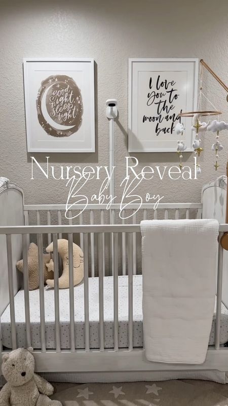 Nursery reveal. ✨ When I was pregnant I’d always say, “I love you to the moon and stars” to Everett in my tummy. So, it seemed fitting that his nursery would have that theme when we went to decorate it. 

There are now touches of animals with big plush stuffies that he loves to play with and snuggle.

We used soft, neutral colors. But they’re warm and the room feels so cozy and calming.

I’ve tagged lots of the items and you can shop his room here.

Children’s art: @minted
Rocker, Rug, and acrylic bookshelves : @potterybarnkids
Monitor: @get_nanit
Mobile: @etsy

#genderneutralnursery #nurseryreveal #nurserydecor #nurseryinspo #babyboynursery #genderneutralbaby 

#LTKFamily #LTKBaby #LTKHome