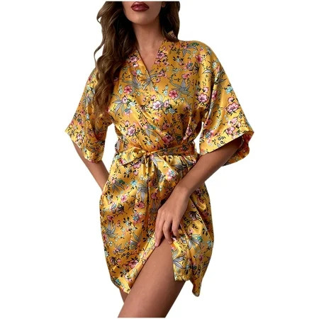 GENGING Robes for Women Women s Sexy Roll Back Clothes Comfortable Home Silk Printed Pajamas | Walmart (US)