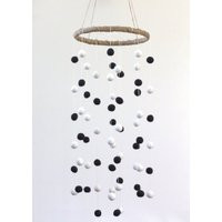 Black & White Felt Ball Nursery Mobile- Large Size - Childrens Room Pom Mobile Garland Decor- 100% W | Etsy (US)