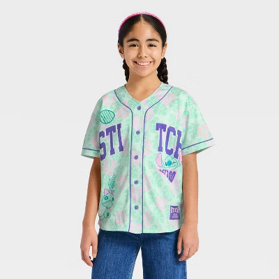 Girls' Disney Lilo & Stitch Softball Jersey - Green L | Target