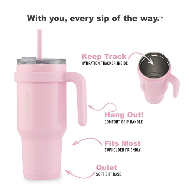 Reduce Slim Cold1 Tumbler - Straw, Lid & Handle. Insulated Stainless Steel 40oz, Blossom Pink | Walmart (US)