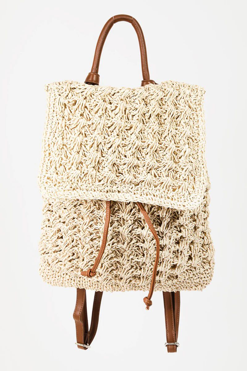 Fame Straw Braided Faux Leather Strap Backpack Bag | Charming Charlie