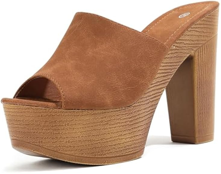 Lossarye Women's Open Toe Platform Chunky High Heel Mule Sandals Slip On Wedge Fish Mouth Slides ... | Amazon (US)