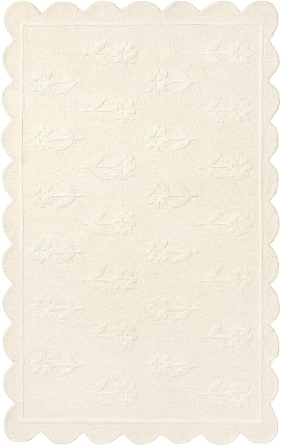 Jessa Scallop Floral Rug – Handmade Wool Area Rug with Non-Slip Cotton Backing – Soft and Dur... | Amazon (US)