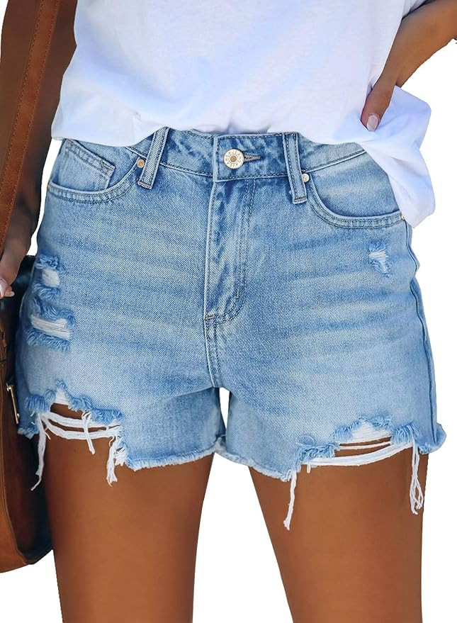 GRAPENT Women's High Waisted Ripped Stretchy Denim Hot Short Summer Jean Shorts | Amazon (US)
