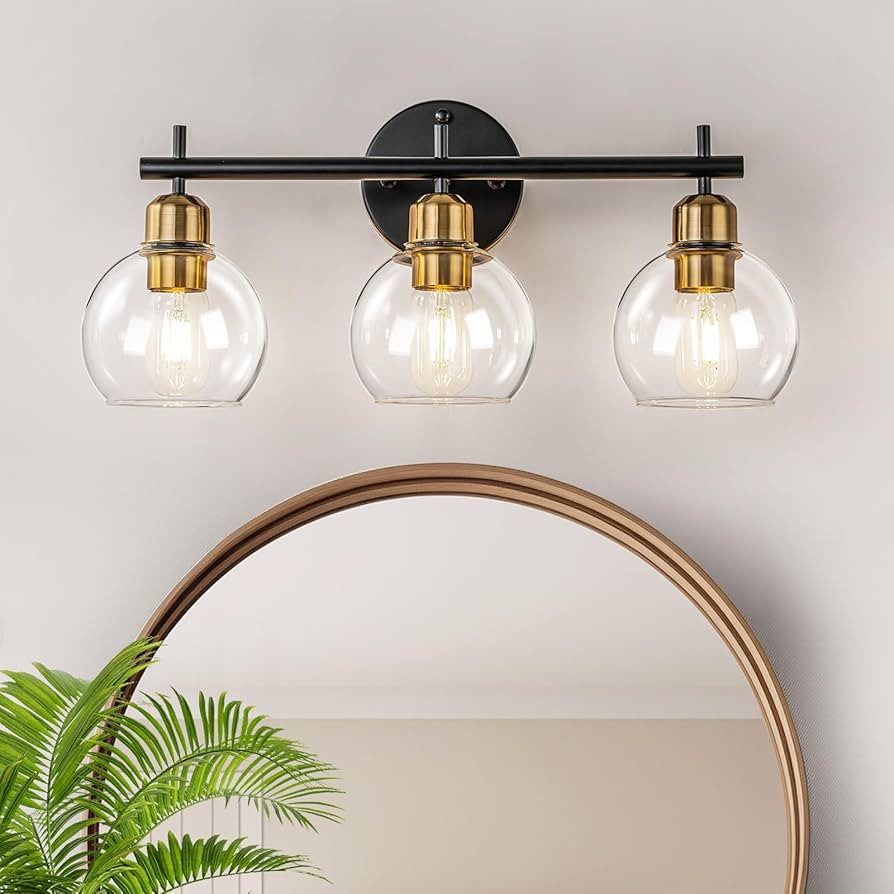 TinHon Bathroom Vanity Light, 3 Light Vanity Light Industrial Black and Gold Bathroom Sconces Wal... | Amazon (CA)