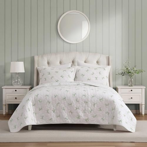 Laura Ashley - Twin Quilt Set, Soft & Breathable Cotton Bedding with Channel Stitch Detail, Lightweight for Year Round Comfort, 2 Piece Bed Set with Matching Pillowcase (Bouncy Bows Green) | Amazon (US)