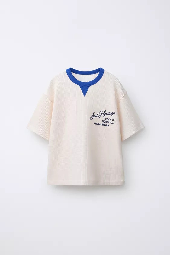 CONTRAST WAFFLE-KNIT T-SHIRT | Zara UK