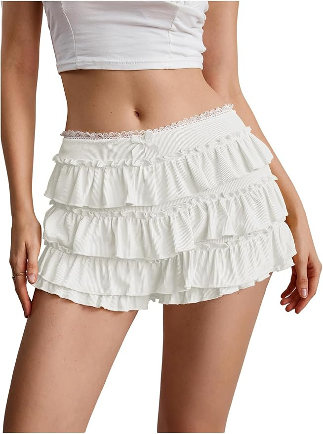 Verdusa Bloomers for Women Y2k Cute Lace Bloomer Coquette Trim Shorts Ruffle Mini Skirts | Amazon (US)