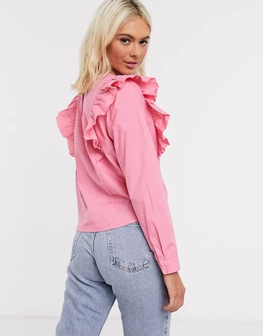 JDY ruffle cotton top in pink | ASOS (Global)