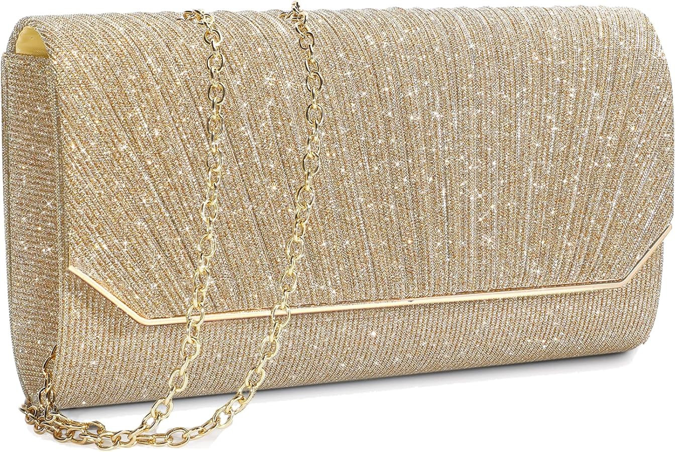 Ladies Pleated Evening Clutches Glitter Envelope Handbag Elegant Small Shoulder Bag for Wedding P... | Amazon (US)