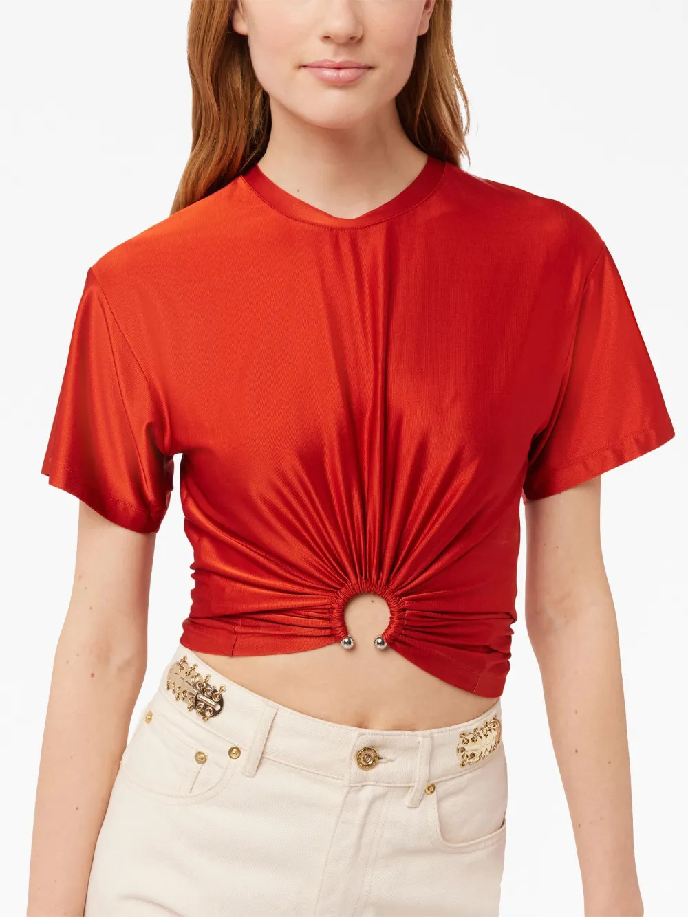 Rabanne gathered-detail short-sleeve T-shirt - Farfetch | Farfetch Global