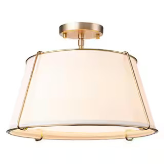 HUOKU Haven 16.9 in. 4-Light Brushed Brass/White Swag Semi-Flush Mount with White Fabric Shade an... | The Home Depot