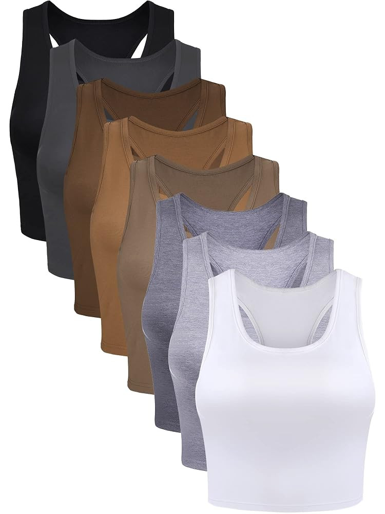 Geyoga 8 Pcs Women Basic Crop Tank Tops Sleeveless Racerback Crop Cotton Top | Amazon (US)