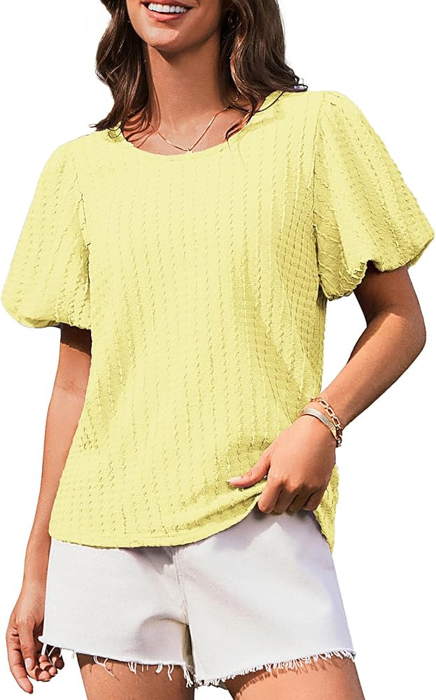 GRACE KARIN Women's Puff Sleeve Tops Summer Crewneck Textured Work Shirt Dressy Casual Blouse Spr... | Amazon (US)