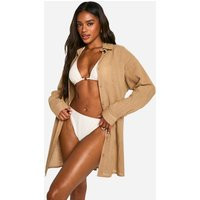 boohoo Women's Linen Look Oversized Beach Shirt in Stone | Size: Large | boohoo (US & Canada)