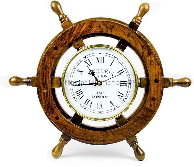 Nagina International Nautical Handcrafted Wooden Premium Wall Decor Wooden Clock Ship Wheels | Pi... | Amazon (US)