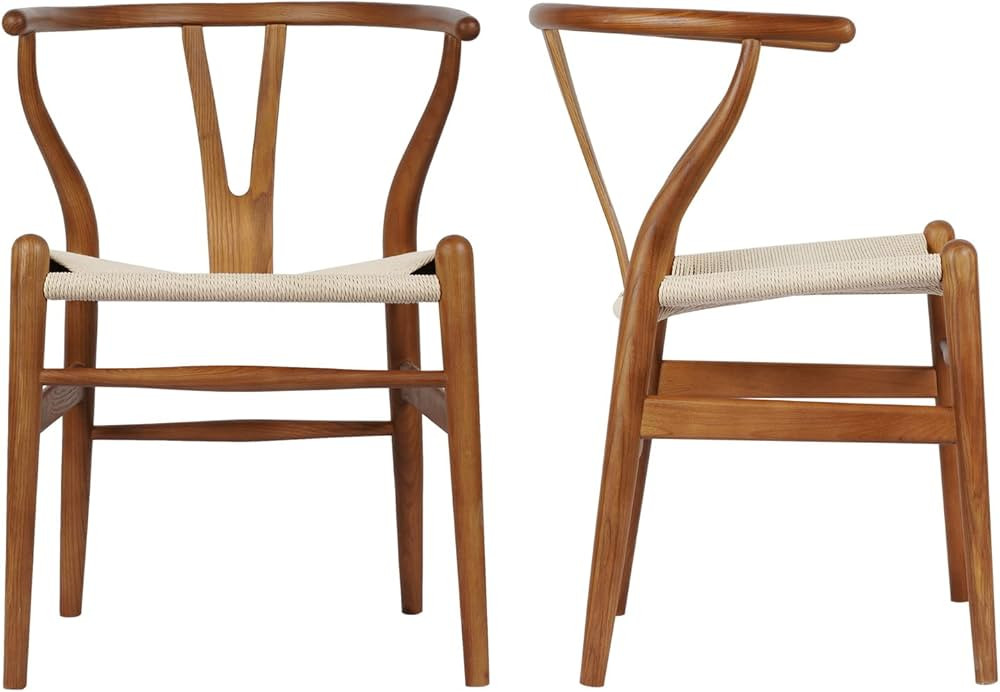 Tomile Set of 2 Wishbone Chair Solid Wood Y Chair Mid-Century Armrest Dining Chair, Hemp Seat (As... | Amazon (US)