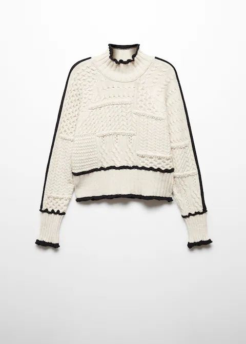 Cable-knit sweater with contrasting trim | MANGO (US)