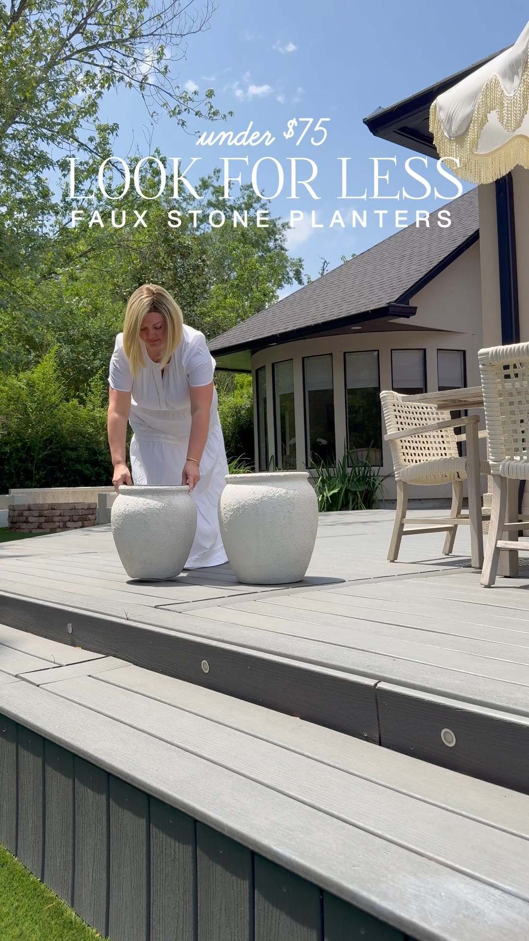 Adding a touch of resort chic to our backyard with these stunning faux stone planters from @loweshomeimprovement! Available in two sizes and each under $75, they bring a touch of resort chic to any garden or patio. I added faux boxwoods but they are self watering pots with a water reservoir at the bottom to help keep plants happy. 

#LTKSaleAlert #LTKHome #LTKSeasonal